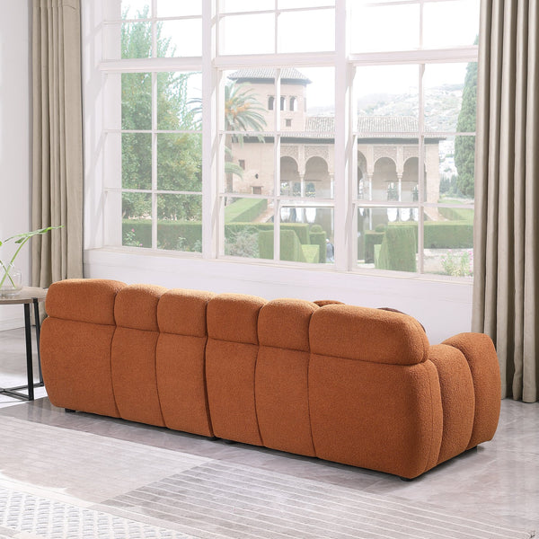 English Elm 87.4 Bouclé Marshmallow Sofa 3-Seater Compact Modern Curved Design for Apartments Cozy Durable Upholstery Light Brown W1099S00131