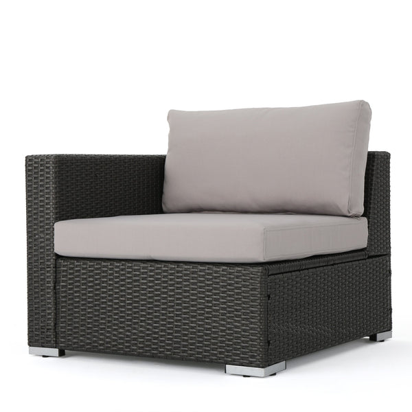 English Elm Christopher Knight Home® - SANTA SANTA ROSA Left Armchair in Grey Rattan with Aluminum Frame — Weatherproof, Modern Comfort Grey+Silver 65057.00ALUGRY