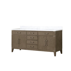 English Elm Grey Oak Double Bath Vanity 72" W With Carrara Marble Top, Ample Storage & Soft-Close Drawers B2731P259892