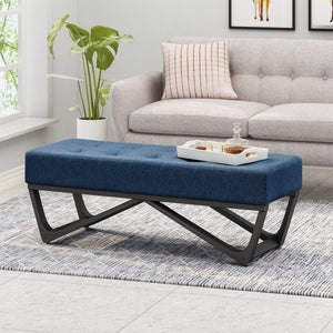 English Elm Christopher Knight Home® - Navy tufted Ottoman Bench 47” W x 17.5” D x 16.5” H — Modern navy fabric, waffle stitch, bentwood legs N757P186386B
