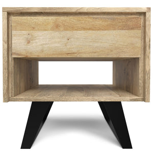 English Elm Lowry Natural Mango Wood End Table with Drawer, Modern Industrial Metal Legs, 22" Square Accent B136P203451