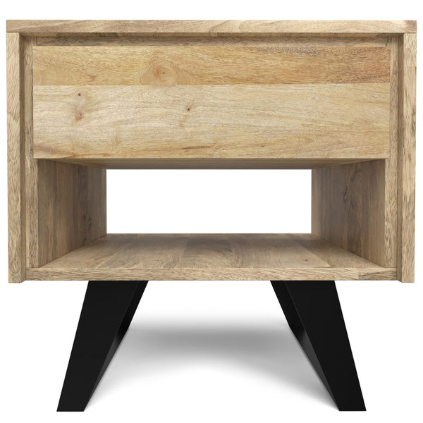 English Elm Lowry Natural Mango Wood End Table with Drawer, Modern Industrial Metal Legs, 22" Square Accent B136P203451