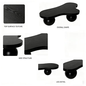 English Elm 46 Inch Cloud Shaped Coffee Table with Ash Veneer Top and Sculptural Sphere Legs Black W3935S00006