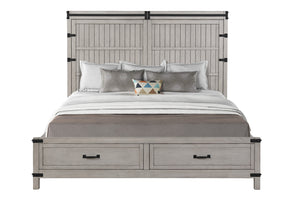 English Elm Alexandria King Storage Bed with USB Ports, Plank Inlay & 2 Drawers, Mountain Mist Rustic Chic B108S00031