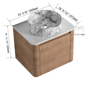 English Elm 24'' Wall-Mounted Bathroom Vanity With Ceramic Vessel Sink, Soft-Close Door & Stylish Design W999S00395