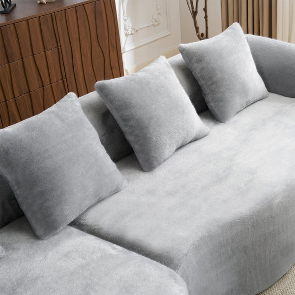 English Elm Full L-Shape Sectional Sofa with Curved Chaise, Modular Chenille Couch, High-Density Comfort for Apartment Living Grey W3612S00005