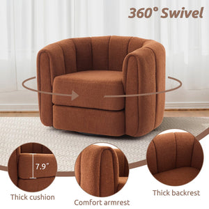 English Elm Swivel Teddy Barrel Chair with 360° Rotation, Plush Upholstered Round Accent Chair, Durable Frame Brown W2606S00027