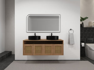 English Elm 48" Modern Wall-Mounted Bathroom Vanity With Black Ceramic Art Sink & Soft-Close Doors, Plywood W999S00400
