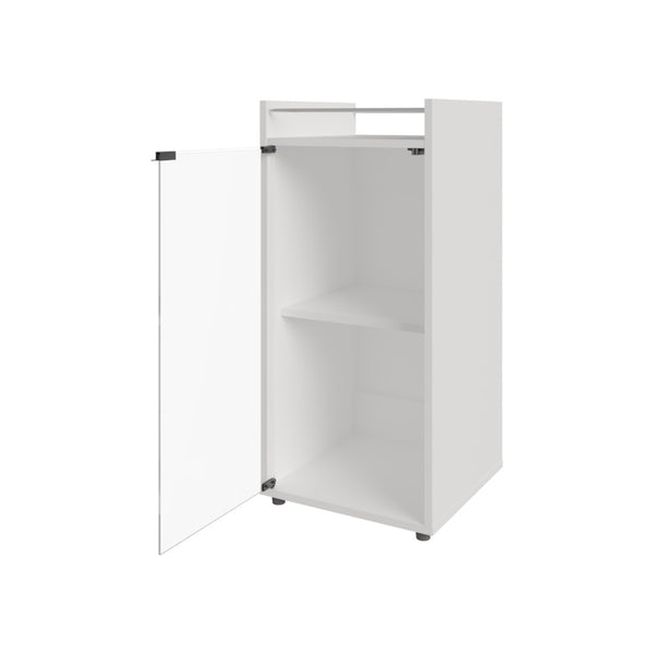 English Elm Glass Front Bar Cabinet White Melamine Finish Compact Vertical Storage for Living Spaces B128P458630