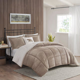 Woolrich Alton Lodge/Cabin Plush to Sherpa Down Alternative Comforter Set WR10-2417 Taupe/Ivory