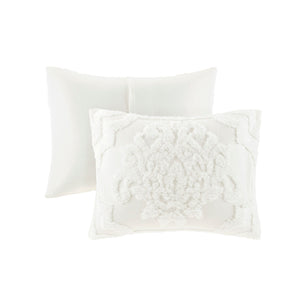 English Elm 3 Viola Tufted Cotton Chenille Damask Comforter Set King/Cal King Off-White - Oeko-Tex, Cottage Chic B03597088