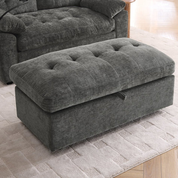 English Elm Leisure Chenille Two Seat Reclining Sofa with Usb Port Storage Ottoman Padded Armrests Gray W487S00522