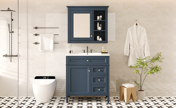 English Elm 30'' Bathroom Vanity Set With Mirror & Storage – Modern Freestanding Design, Ceramic Sink & Drawers SW000127AAC-1