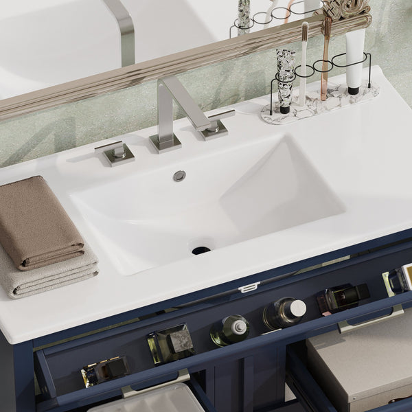 English Elm Christopher Knight Home® - 36" Modern Bathroom Vanity with Ceramic Sink, Tip-Out Tray, Soft-Close Drawers, Open Shelf, Waterproof Surface Blue N817P288908B