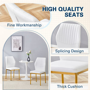 English Elm Luxury White Pu Dining Chair Set Of 4 - Modern High Resilience Seating With Gold Metal Legs & Style W1151P282689