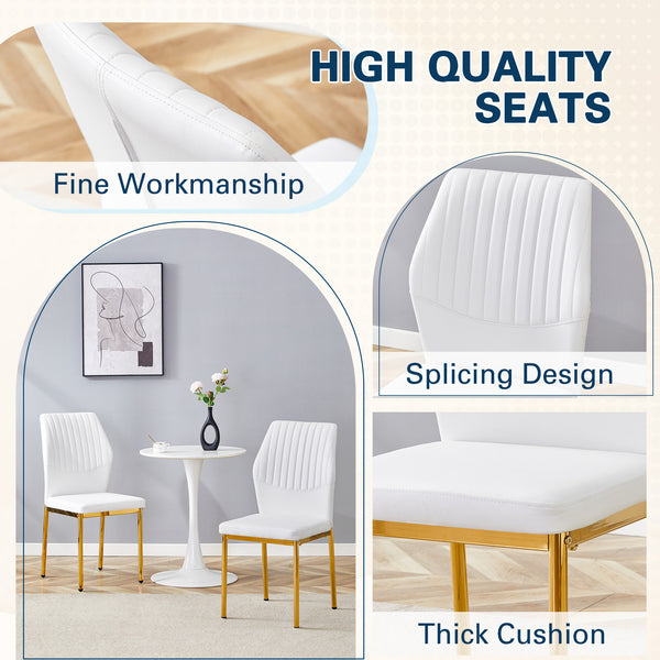 English Elm Luxury White Pu Dining Chair Set Of 4 - Modern High Resilience Seating With Gold Metal Legs & Style W1151P282689