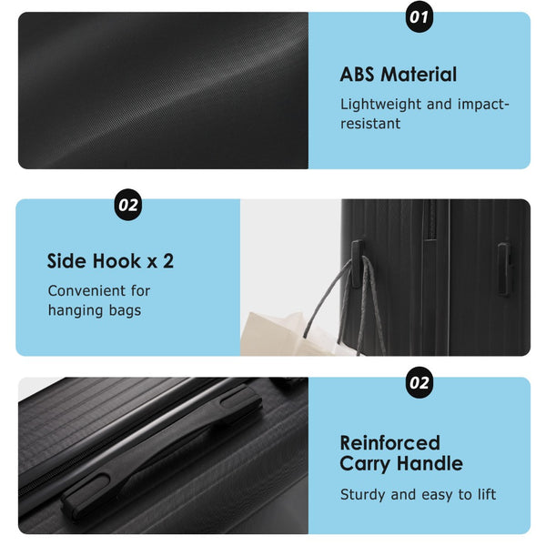 English Elm Luggage 3 Piece Hard Shell Abs Suitcase Set with Spinner Wheels and Tsa Lock Black N730P304620B