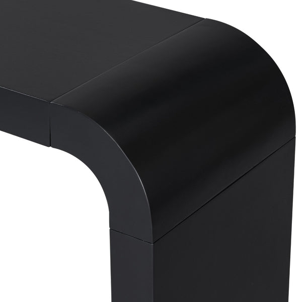 English Elm U_style Acacia Veneer Minimalist Console Table Slim Two Leg Frame for Entryway Halls Black N711P213374B