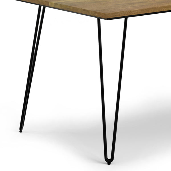 English Elm Hunter Modern Industrial Dining Table 66x40 in Solid Mango Wood Top with Black Hairpin Legs, Durable Finish Light Brown B136P203505