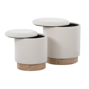 English Elm Marla Nesting Ottoman Set — Cream Fabric Cushion & Natural Wood Base, Space-Saving, Removable Lid, Chic Design B202P223737