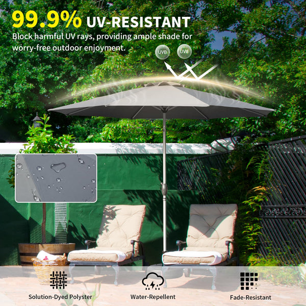 English Elm 10FT Patio Umbrella with Crank & Push-Button Tilt, UV-Resistant 180G Polyester Canopy, Wind Vent, Durable Ribs Gray W1859P195943