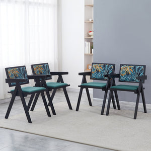 English Elm 2 Elegant Black Rubberwood Dining Chairs With Armrests - Medieval Style, Comfortable Rattan Seats W2720P237608