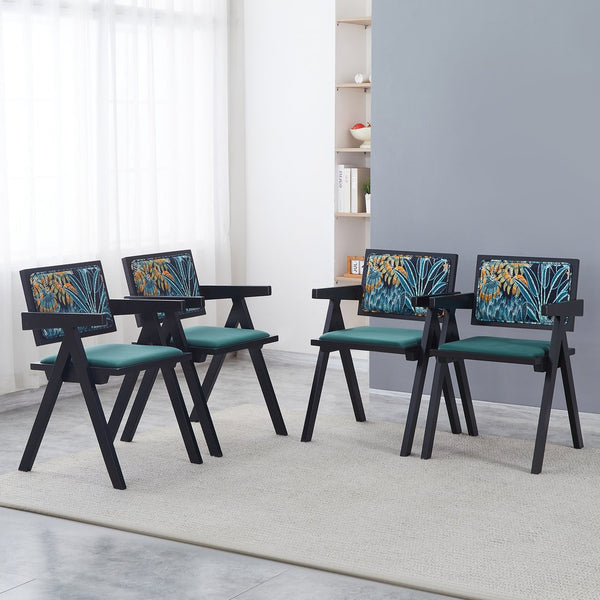 English Elm 2 Elegant Black Rubberwood Dining Chairs With Armrests - Medieval Style, Comfortable Rattan Seats W2720P237608