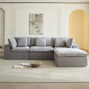 English Elm Cloud Modular Sectional Sofa - Oversized L-Shaped Deep Seat Couch with Sherpa Fabric & Ottoman Comfort Light Gray W3622S00005