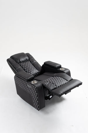 English Elm Lounge PU Leather Power Lift Recliner with Wireless Charging, Cup Holder, Side Pockets, Infinite Recline Black W547P190590