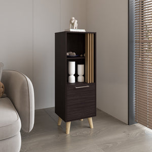 English Elm Vance 47" High One Door Cabinet with Shelves, Dark Wengue/Light Oak Accent, Slim Vertical Storage B200P253745