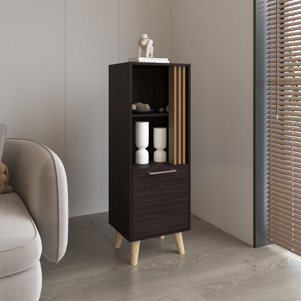 English Elm Vance 47" High One Door Cabinet with Shelves, Dark Wengue/Light Oak Accent, Slim Vertical Storage B200P253745