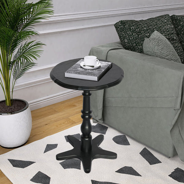 English Elm 15.75 inch Round Small End Table Vintage Wooden Pedestal Side Table with Rounded Top and Easy Assembly Black W2295P339121