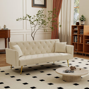 English Elm Modern Tufted Velvet Sleeper Sofa Retro Style Convertible Fold Flat for Compact Spaces Beige W2353P399441