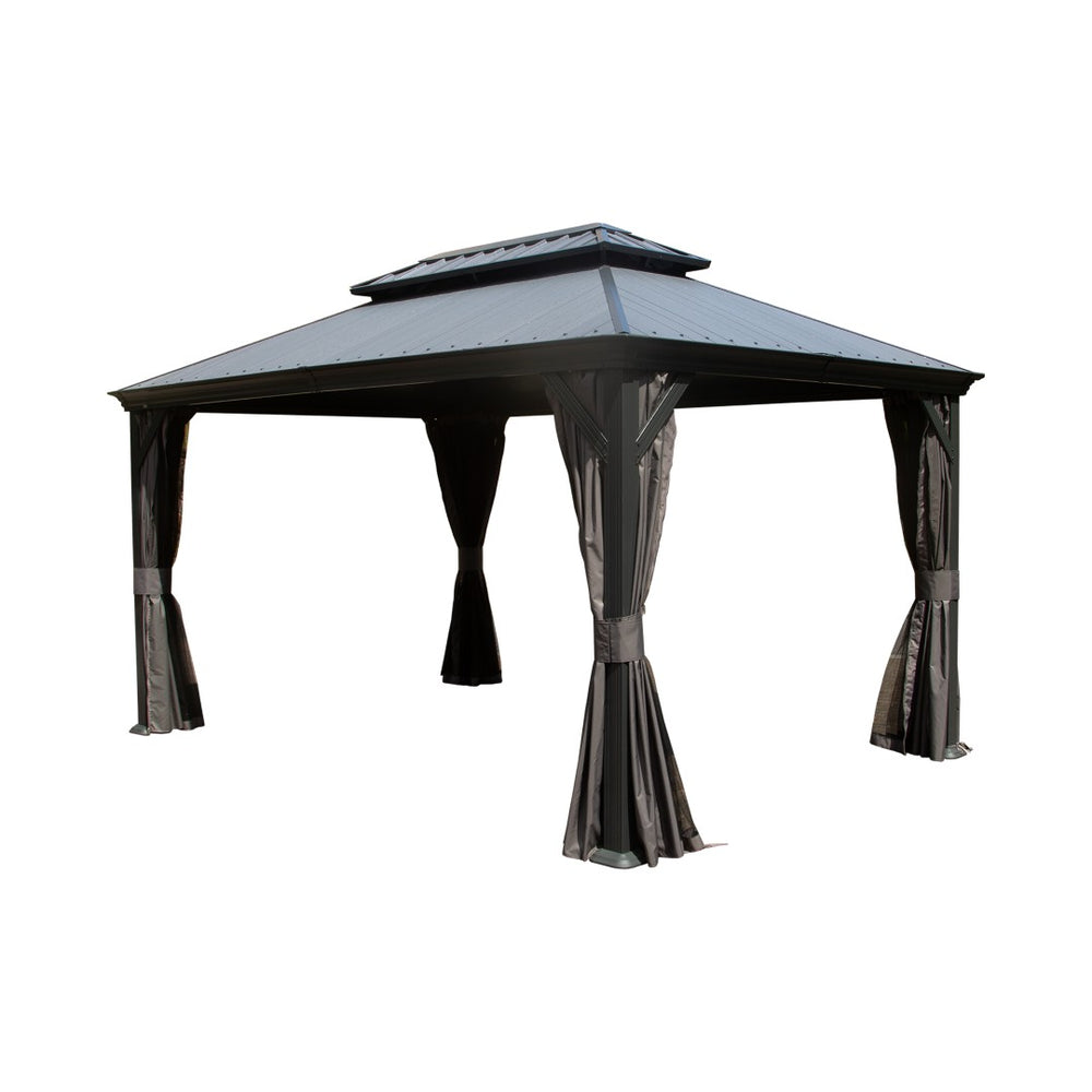 English Elm 12'x16' Hardtop Gazebo Heavy Duty Steel Frame Permanent Outdoor Pavilion with Netting W1859S00186