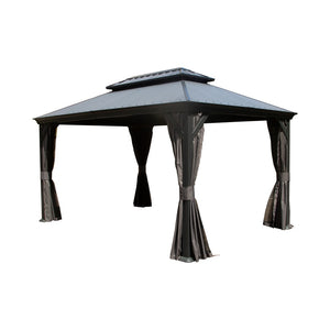 English Elm 12'x16' Hardtop Gazebo Heavy Duty Steel Frame Permanent Outdoor Pavilion with Netting W1859S00186
