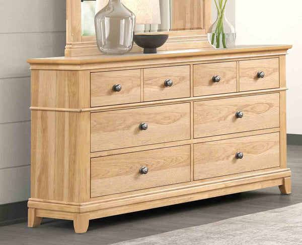 English Elm Farmhouse Natural Oak 8-Drawer Dresser 62"W Rustic Pecan Veneer Felt-Lined Top Drawers Metal Glides B2741P406815