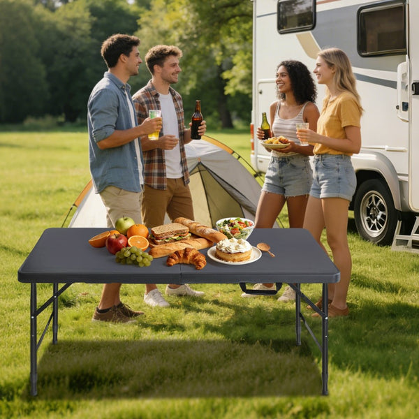 English Elm 4ft Folding Plastic Utility Tables Set of Two Adjustable Height Portable Outdoor Party W1408P447135