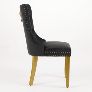 English Elm Mid-Century Tufted Velvet Dining Chair with Lion Head Ring, Nailhead Trim, Solid Wood Legs Black W1143P193168