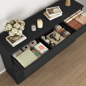 English Elm 12 Drawer Wide Double Dresser Modern Symmetrical Wood Storage Chest for Bedroom Black W409S00016