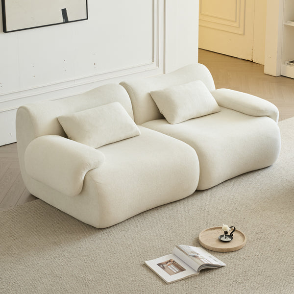English Elm Sofa Memory Foam 2-Seater Compression Couch with Deep Seat, No Assembly, Sherpa Fabric Comfort Beige+White W3622P346250