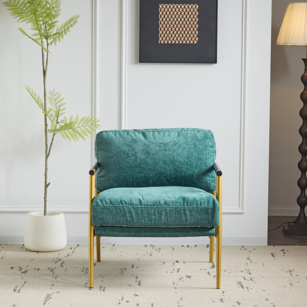 English Elm Christopher Knight Home® - 27.56" Modern Accent Chair with Plush Cushions, Sleek Metal Frame and Wooden Armrests for Cozy Rooms Gold,Teal Blue N767P215306Z