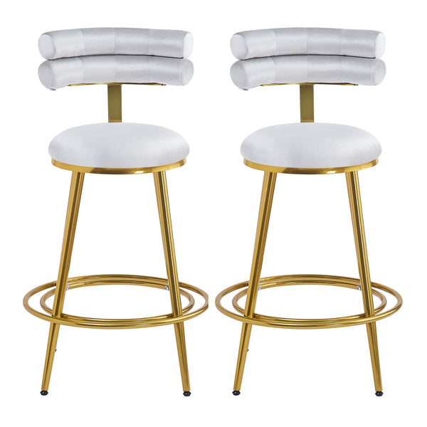 English Elm Christopher Knight Home® - 27.65'' 27.65" Modern Counter Stools Set of 2 with Luxurious Velvet Upholstery, Ergonomic Curved Back, Iron Frame & Footrest Light Gray N780P194940W