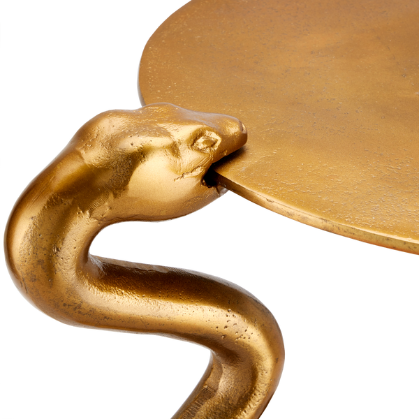 Serpent Antique Brass Accent Table - Whimsical Cast Aluminum Design for Stylish Interiors & Conversations