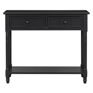 English Elm TREXM Daisy Series Console Table with Two Drawers and Bottom Shelf Vintage-Inspired Pine Accent Piece Black N715P364059B