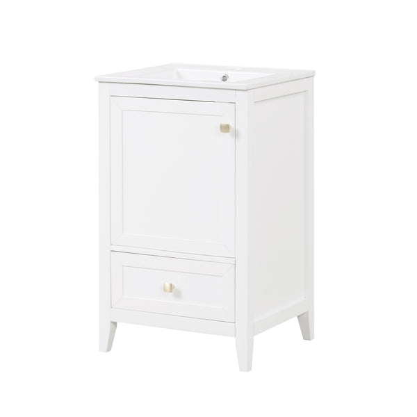 English Elm 20" Modern Bathroom Vanity With Soft-Close Door, Ceramic Sink & Storage Drawer For Small Spaces N725P185452K