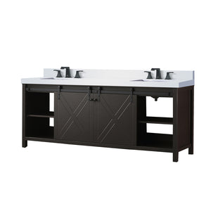 English Elm Brown Double Bath Vanity 84" W With Quartz Countertop & Matte Black Faucet - Stylish Storage Solution B2731P260170