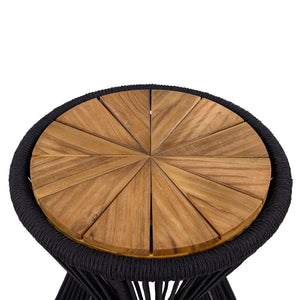 English Elm Scott Living Nara Outdoor Acacia Wood Side Tables with Woven Rope Iron Frame Set Black,Teak N770PS2354692B