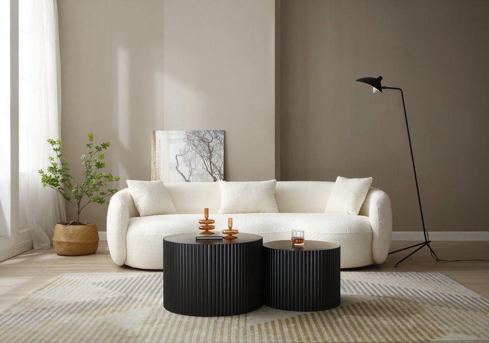 English Elm BLACK Nesting Table Set of 2 — Handcrafted Round MDF Coffee Tables, Relief Sides, 23.6"/18.9" Sizes W876P252128