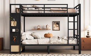 English Elm Full Metal Bunk Bed For Teens - Space-Saving Full Over Full Design With Storage Shelves & Drawers, Black W1580S00234