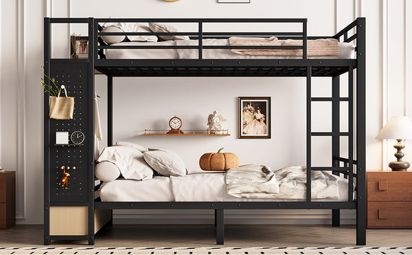 English Elm Full Metal Bunk Bed For Teens - Space-Saving Full Over Full Design With Storage Shelves & Drawers, Black W1580S00234